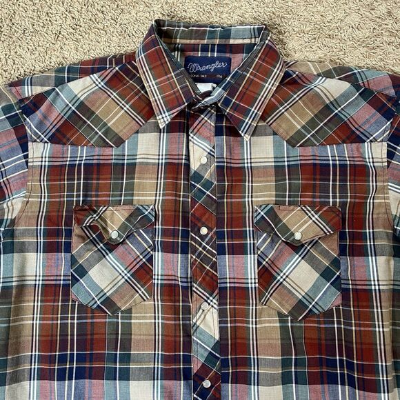 Vintage Wrangler Plaid Pearl Snap Button Up Short Sleeve X-Long Tails 17-1/2 XXL - Picture 1 of 8